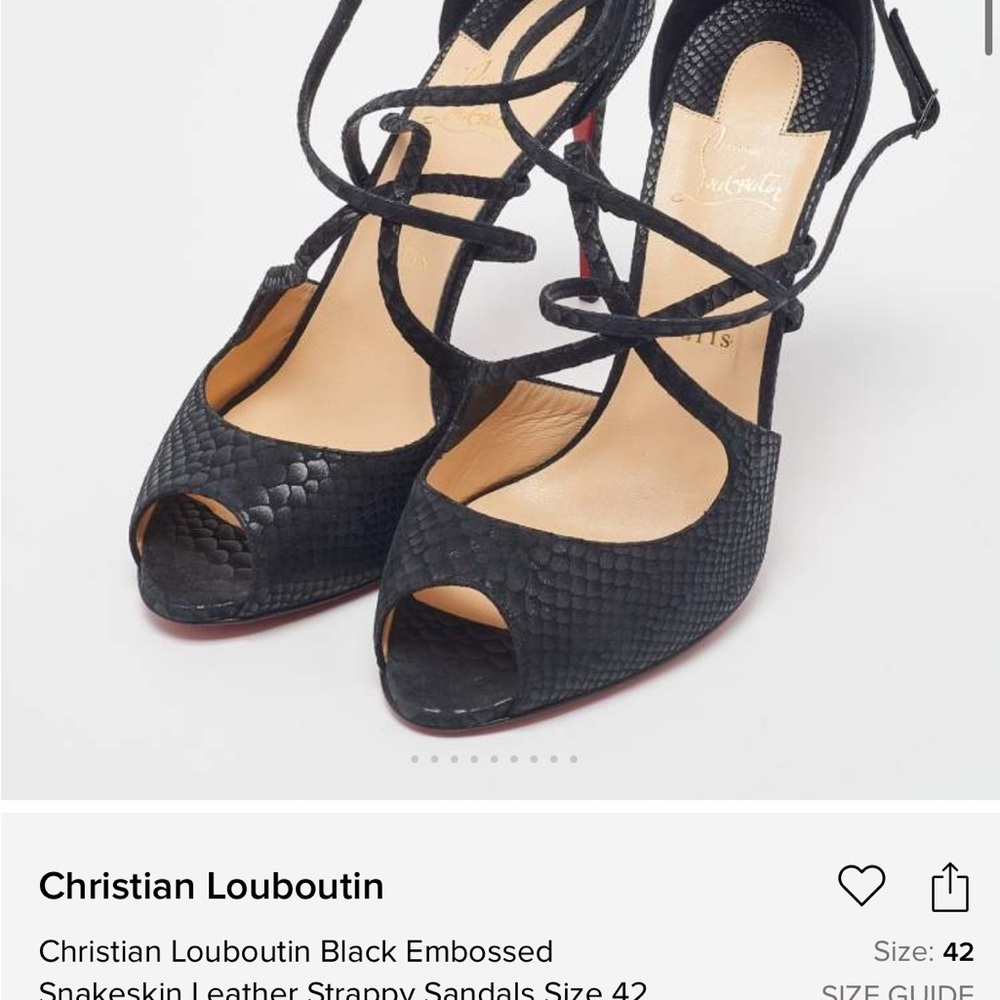 Rare Christian Louboutin Snakeskin Embossed Black Lace-Up Sandals